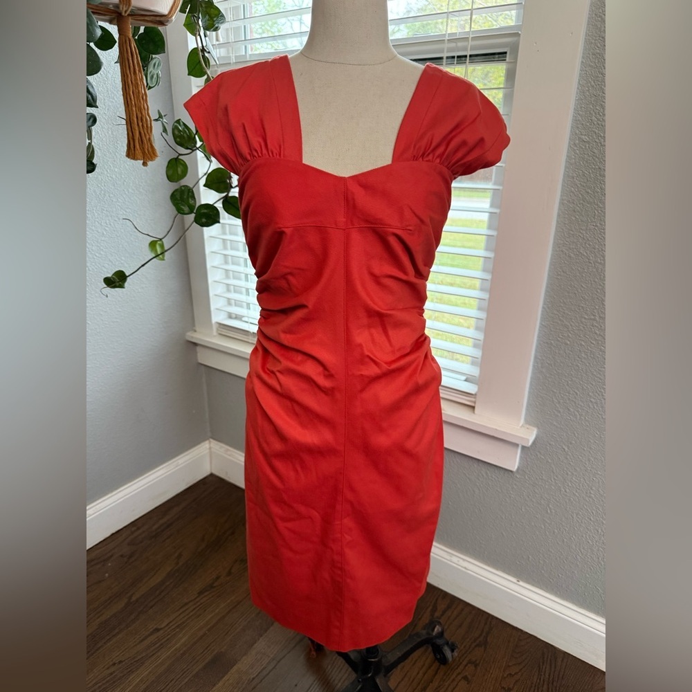 Robert Rodriguez Ruched A-Line Dress in Coral Red Size‎ 4